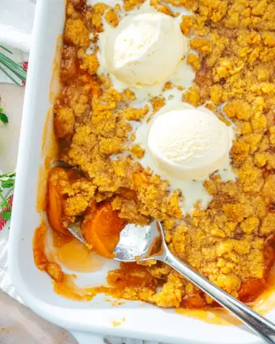 la recette Crumble aux pêches