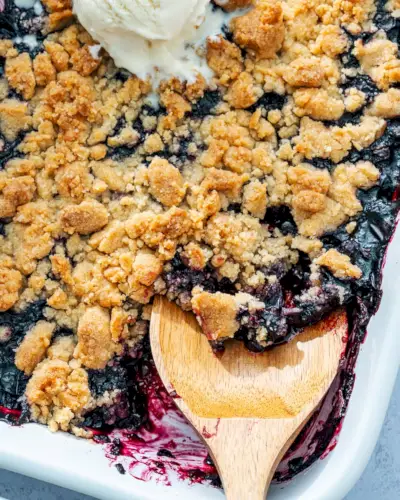 la recette Crumble aux myrtilles