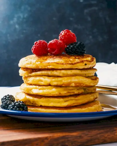 Crêpes au fromage cottage avec garniture aux baies fraîches.