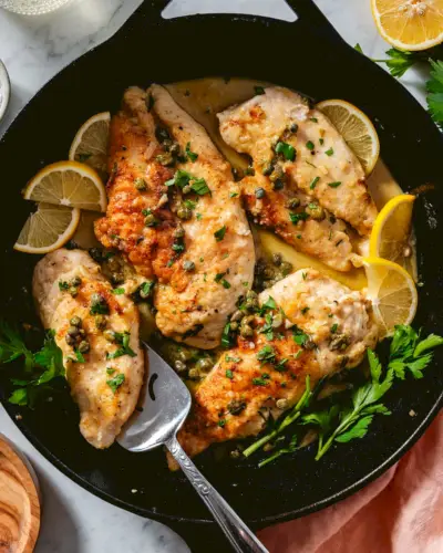 Recette de poulet Piccata à la poêle avec câpres et sauce au beurre citronné