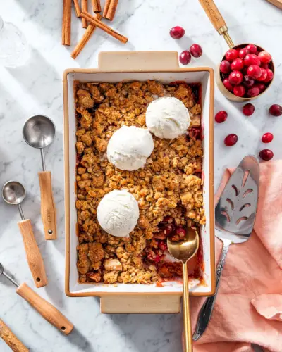 Receita de Apple Cranberry Crisp com copo medidor de cranberries