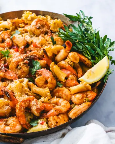 Pâtes aux crevettes cajun