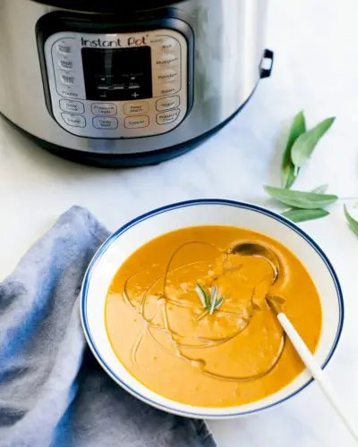 Instant-Butternusskürbissuppe im Topf