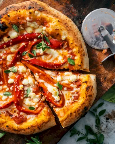 Pizza mit roter Paprika