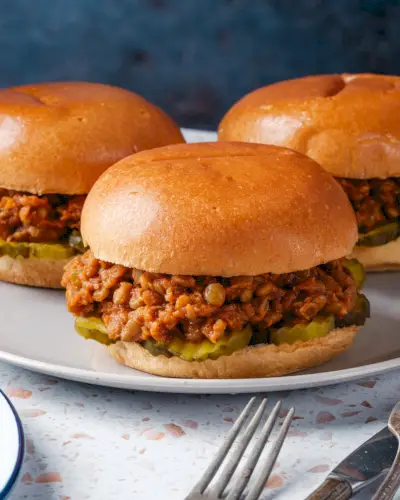 Lentilha Sloppy Joes em travessa.