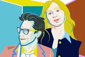 illustriertes Porträt von Chris und Courtney Storer
