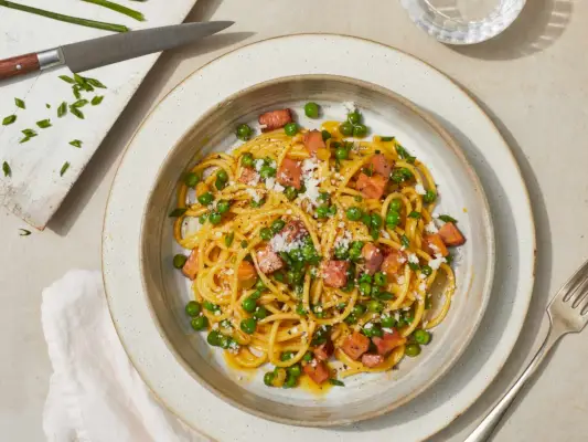 Ricetta Carbonara Primavera Piselli E Prosciutto