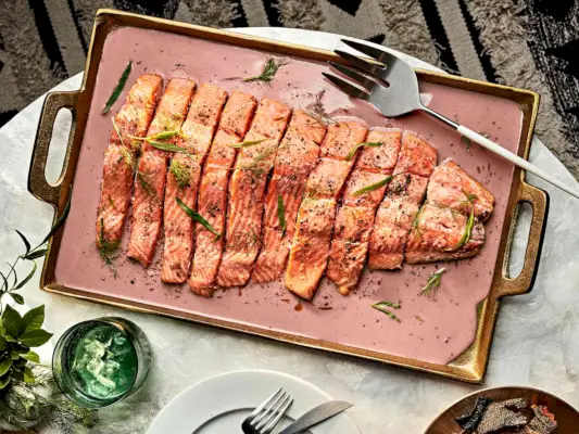 Rezept für in Kräutern gebratenen Königslachs mit Pinot-Noir-Sauce