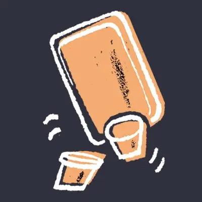 Illustrazione di una teglia e di due contenitori da una pinta