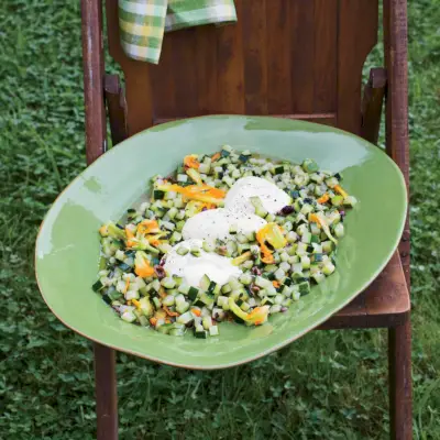 Courgettes aux olives niçoises et burrata