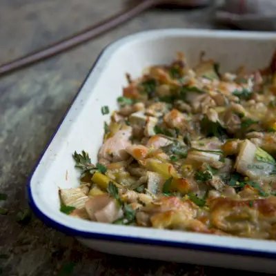 Gratin aus geröstetem Lauch und weißen Bohnen