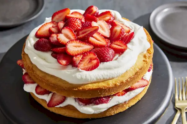 Vidiecka torta s jahodami a šľahačkou