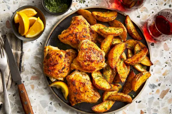 Cuisses de poulet au poivre citronné et pommes de terre