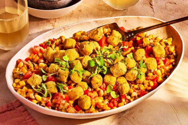 Letni succotash z Maryland z winegretem z pieprzem rybnym