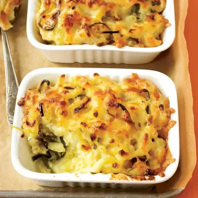 Macarrones con queso y puerro