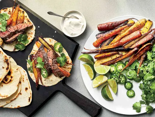 Tacos con bistecca e carote