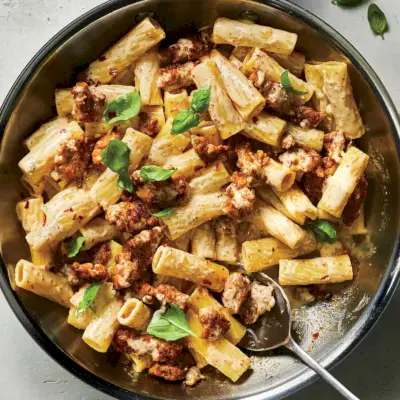 Pasta Con Salsiccia, Basilico e Senape.