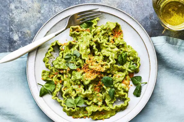 Mafaldine s Pea Shootâ Meyer Lemon Pesto