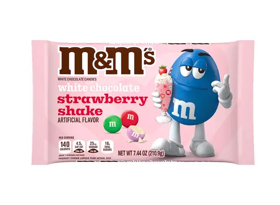 a bag of white chocolate strawberry shake m & m
