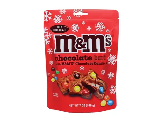 a bag of chocolate bark m&m