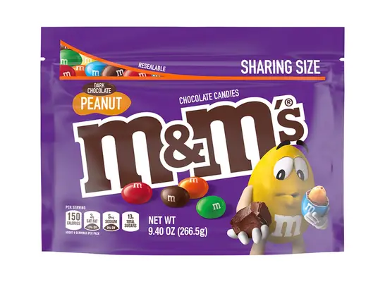 a bag of dark chocolate peanut m & m