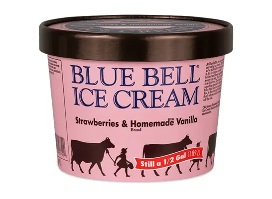 carton of Blue Bell Strawberry and Vanilla ice cream
