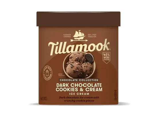 carton of Tillamook dark chocolate ice cream
