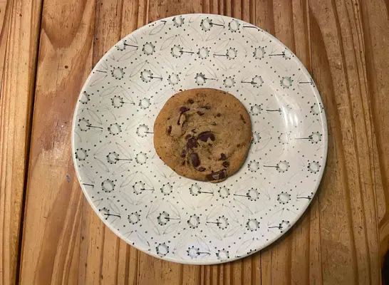 costco chocolate chunk cookie on a plate.