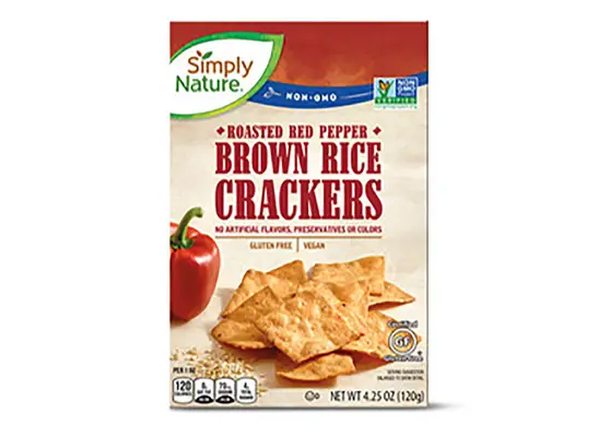 box of simply nature brown rice crackers