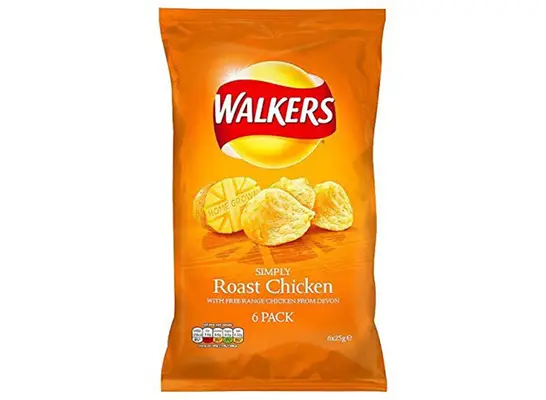 walkers roast chicken flavored chips bag