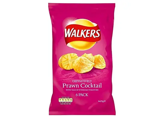 walkers prawn cocktail flavored chips bag