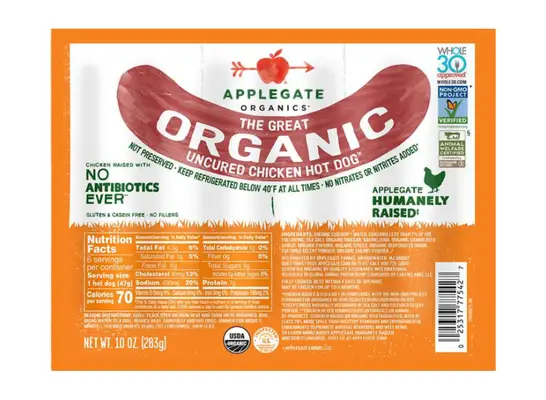 applegate organics chicken hot dog