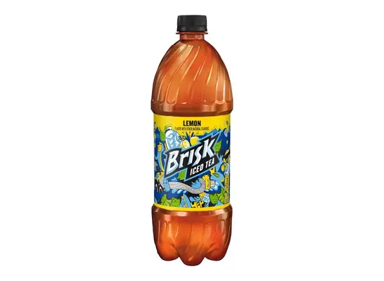 bottle of Brisk Lemon Iced Tea on a white background