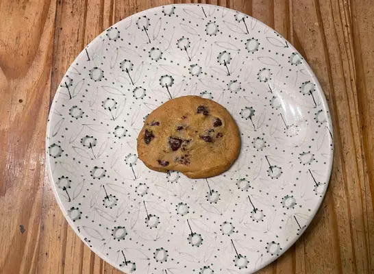 nestle cookie on a printed plate.