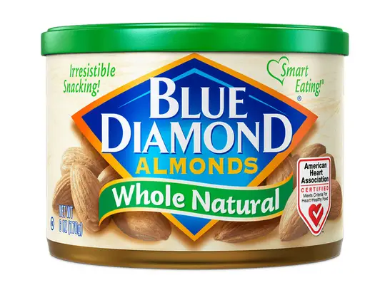 Container of Blue Diamond Whole Natural Almonds.