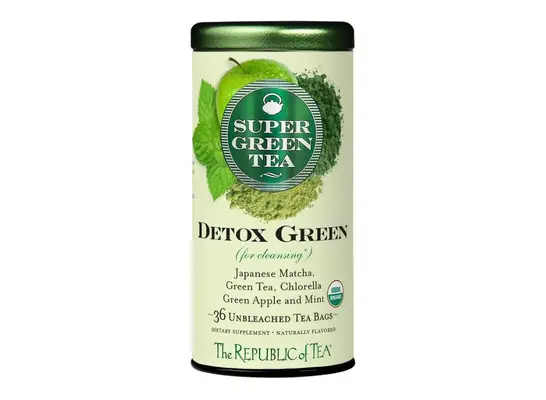 canister of green tea on a white background