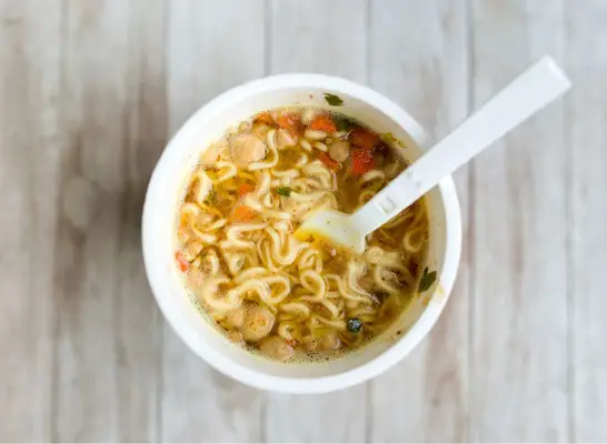 bowl of instant ramen on a table