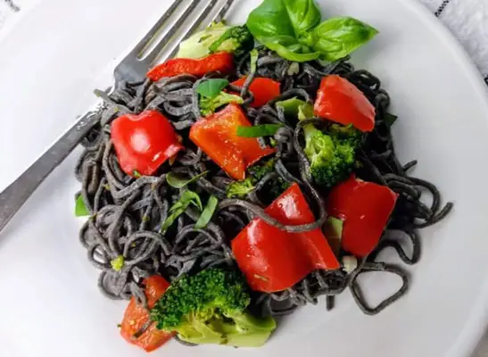 High Protein Pasta with Broccoli and Red Peppers