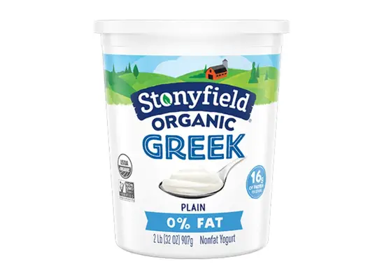 Stonyfield Organic Plain Greek yogurt with 0% fat