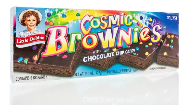 box of cosmic brownies on a white background