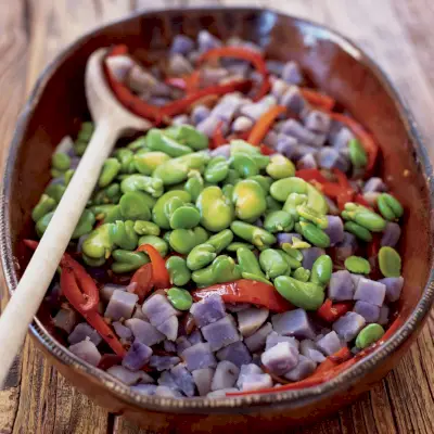 Truite farcie au gratin de pommes de terre violettes
