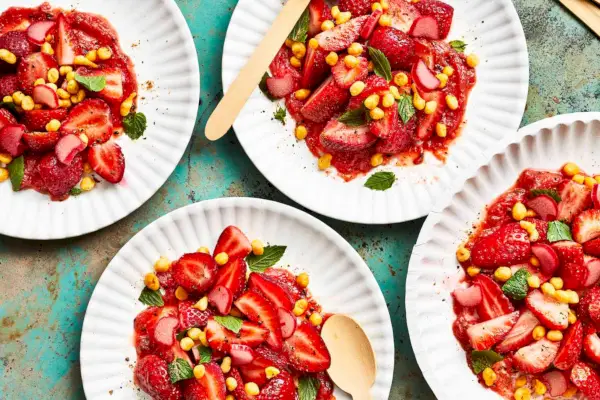 Receta de chaat de fresa y ruibarbo