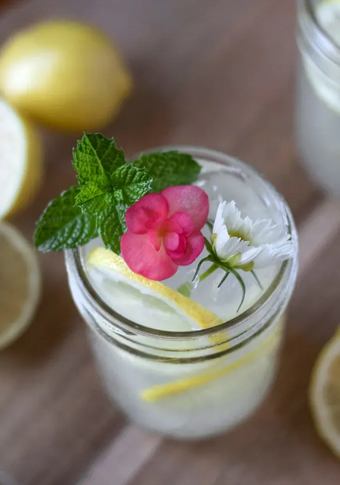 민트와 베고니아 장식을 닫습니다.' loading='lazy' title=