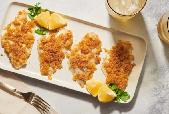 Pieczona Flądra Z Kruszonką Parmezanu