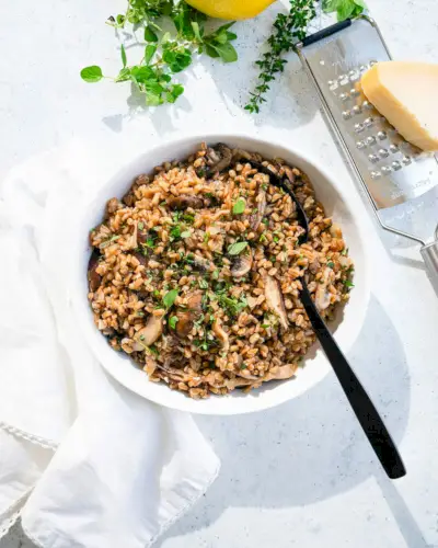 Farro com cogumelos