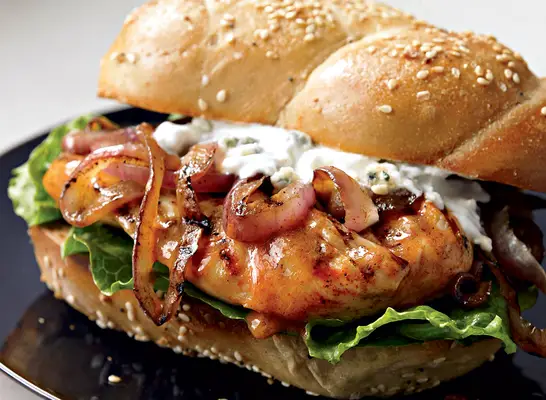 healthy buffalo chicken and blue cheese sandwich