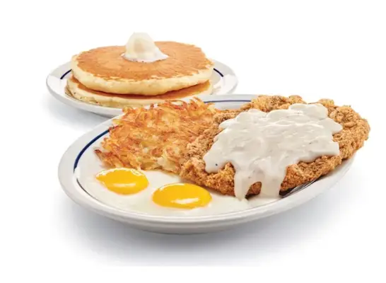 Steak and Eggs from IHOP with pancakes
