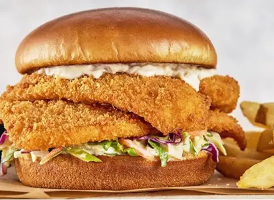 fried fish sandwich from Red Lobster and fries