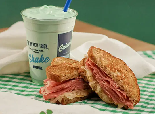 Grilled Reuben sandwich and cool mint shake at Culver