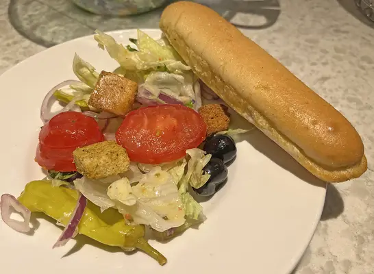 Salad with signature Italian dressing at Olive Garden